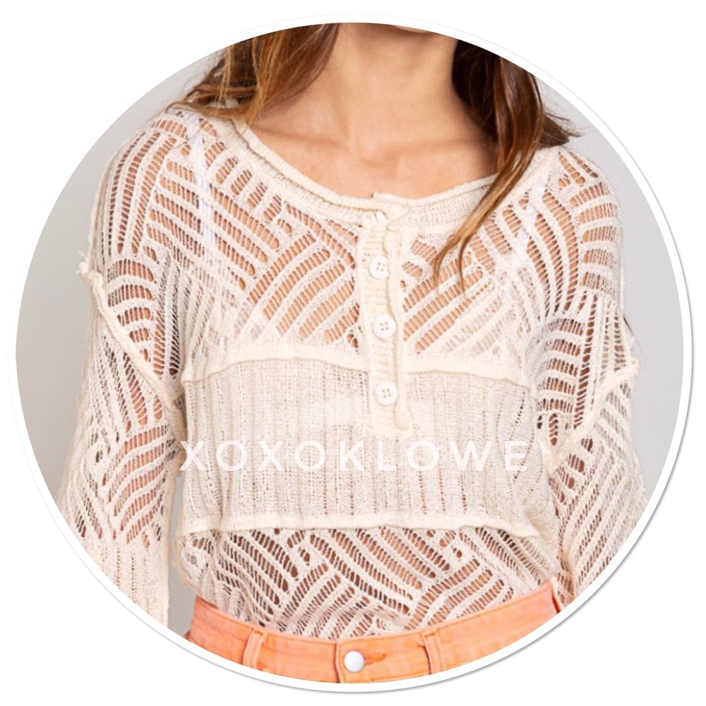POL Ivory Summer Knit Top Button Neck Relaxed Fit - Picture 6 of 13